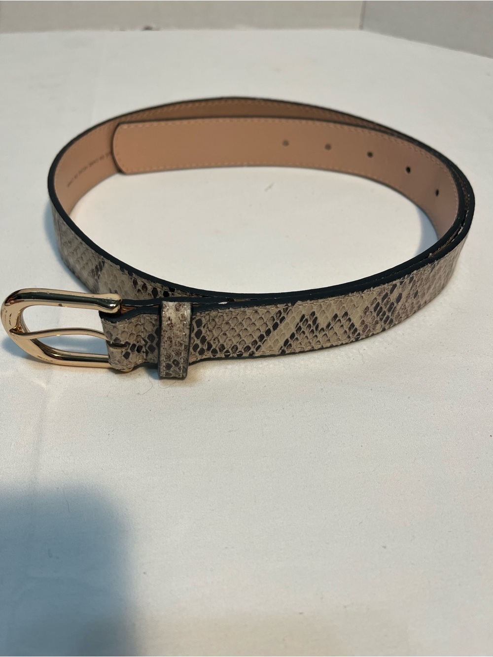 H&M Snake-Print Belt with Gold Buckle - Beige/Tan